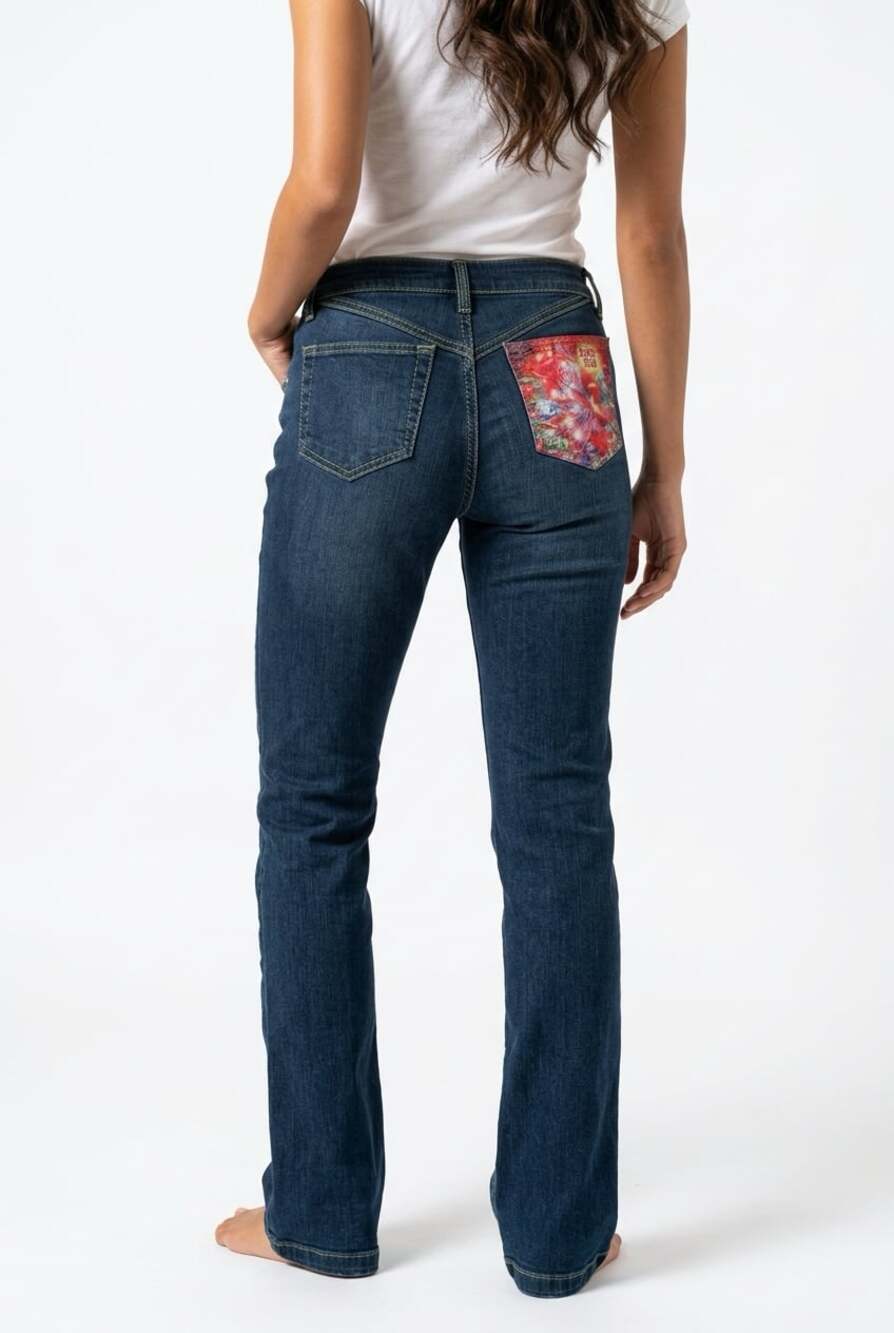 Ed Hardy Women's Dark Wash Floral Print Pocket Jeans